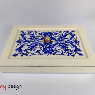 White rectangular lacquer box with classic pattern 22*32*H5 cm